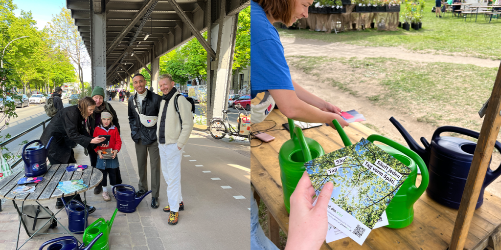 Gieß den Kiez 2024 bei der Eröffnung der Reallabor Radbahn und dem Berliner Staudenmarkt.