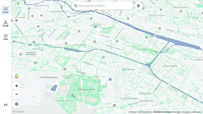 Auf der interaktiven Karte von Gieß den Kiez können 860.281 Berliner Straßen- und Anlagenbäume erkundet werden.