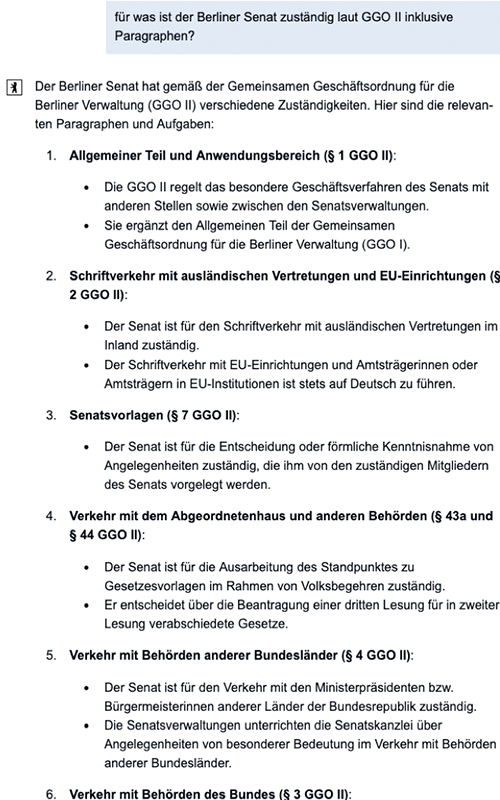 Screenshot vom CityLAB KI-Tool BärGPT mit Basiswissen